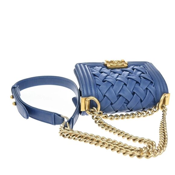 CHANEL CC Logo Chateau Boy Chain Mini Shoulder Bag Leather Blue GHW 332RL330 - Picture 5 of 14